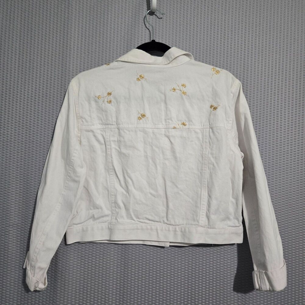 Vintage PG Collections Womens White Floral Embroidery Zip Up Denim Jacket Size S - Picture 2 of 6